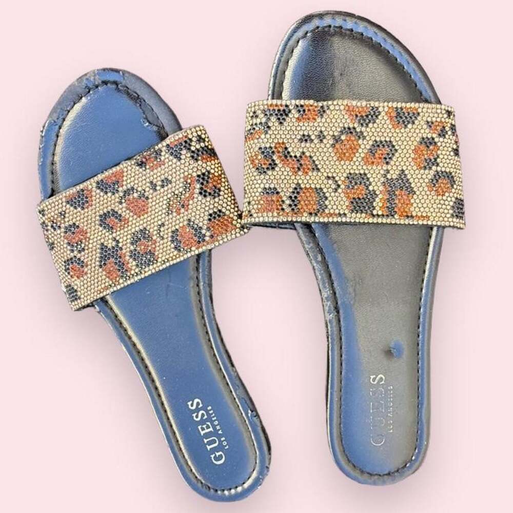 Bejeweled Guess leopard print slides